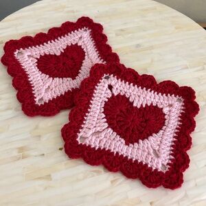 Set of Crochet Heart Coasters
